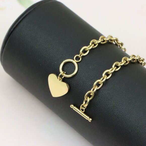 Yellow Gold Plated Heart Charm Bracelet, 18cm Adjustable Chain, XPBL0603 - Picture 9 of 12
